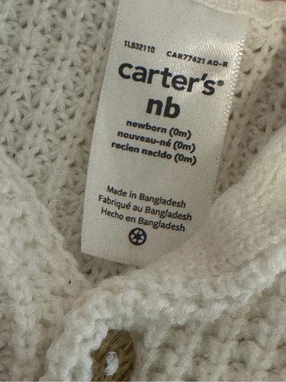 Carter's Cream Textured Knit Hooded Cardigan